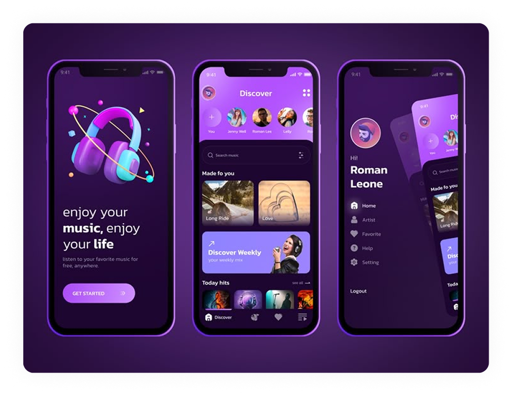 Website visual design interface showing wireframes, color palettes, and typography options